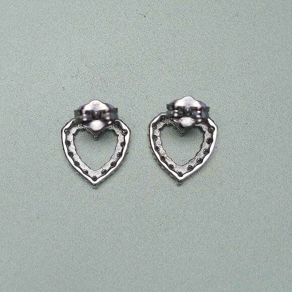 Sterling‎ Silver Heart Stud Earrings With Sparkling Cubic Zirconia Stones - Picture 3 of 5
